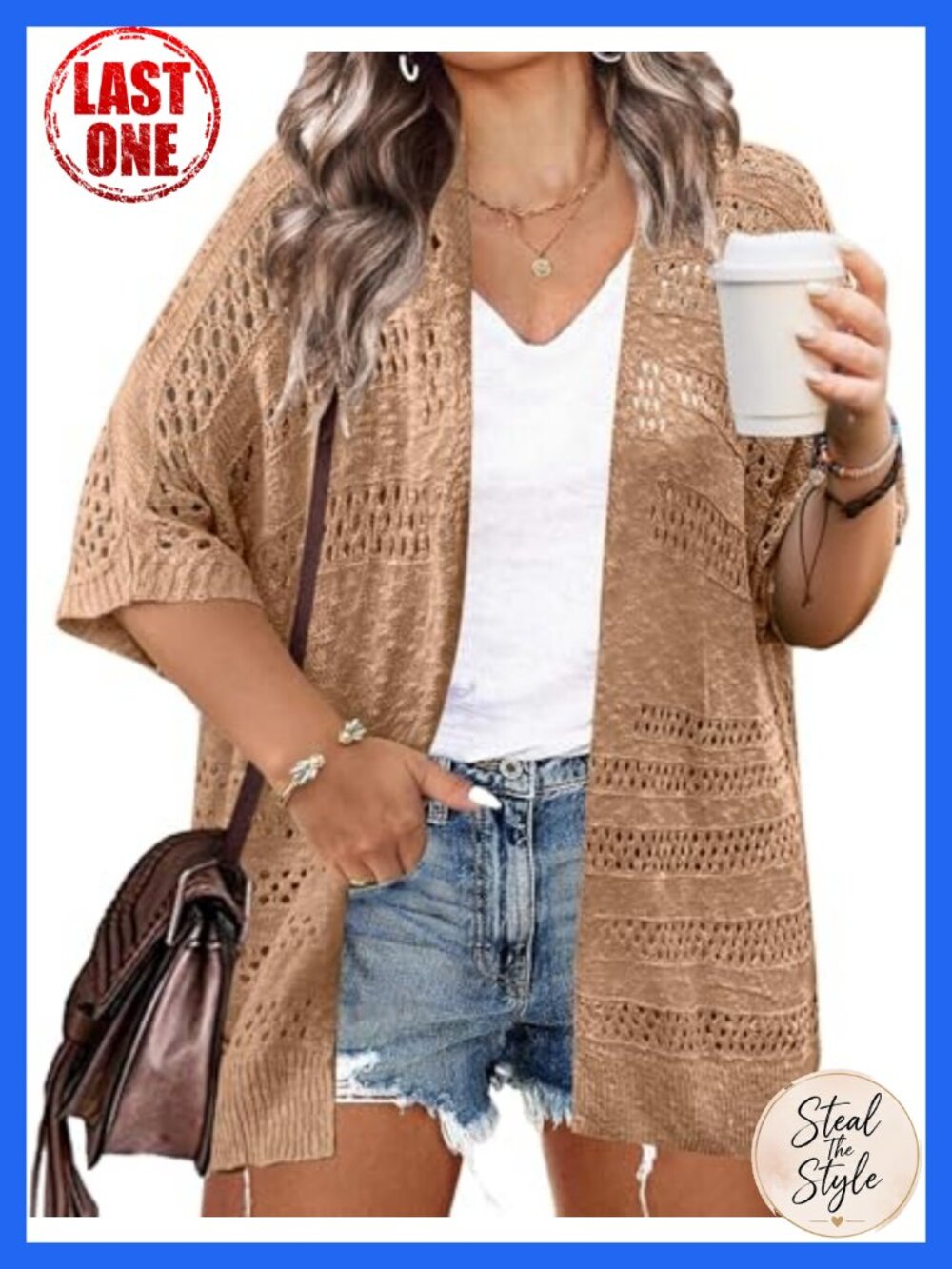 Plus Size Crochet Cardigan Short Sleeve Kimono Cover Up Lightweight Acrylic